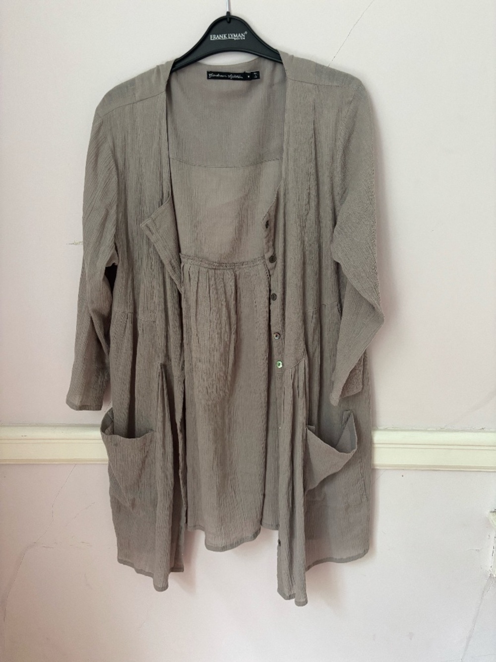 Gudrun Sjoden Long gray cardigan smock w/pockets - medium